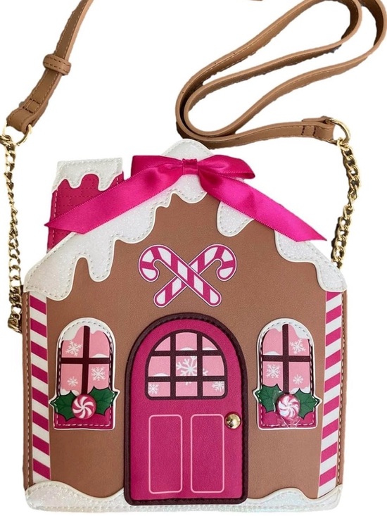 Betsey Johnson Handbags - Betsey Johnson Pink Brown Gingerbread House Crossbody Bag